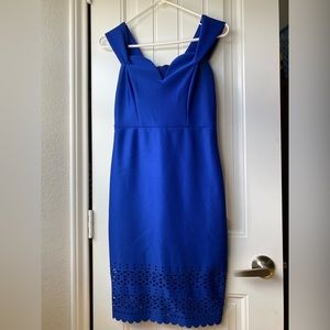 BISOU BISOU Royal Blue Rich Matte Satin Off Shoulder Dress